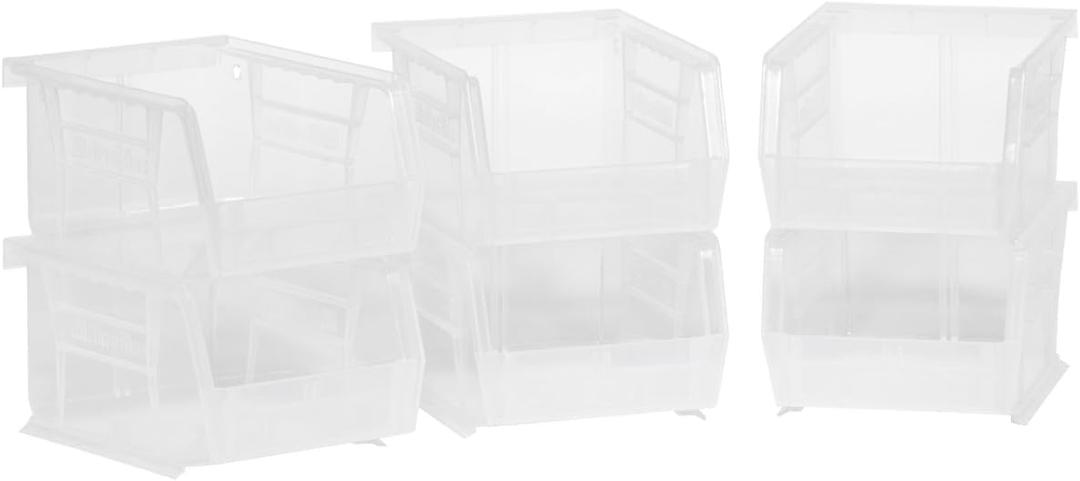 Akro-Mils 30210 AkroBins Plastic Storage Bins, Space-Saving Stackable Bins for Garage, Pantry, Craft Organization, 5" x 4" x 3", Clear, 6-Pack