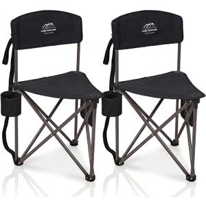2 Pack Folding Camping Tripod Stool with Backrest & Cup Holder, Lightweight Portable Outdoor Chairs for Adults, Compact 3-Leg Seat for Fishing, Hunting, Hiking & Travel w/Bag - Black