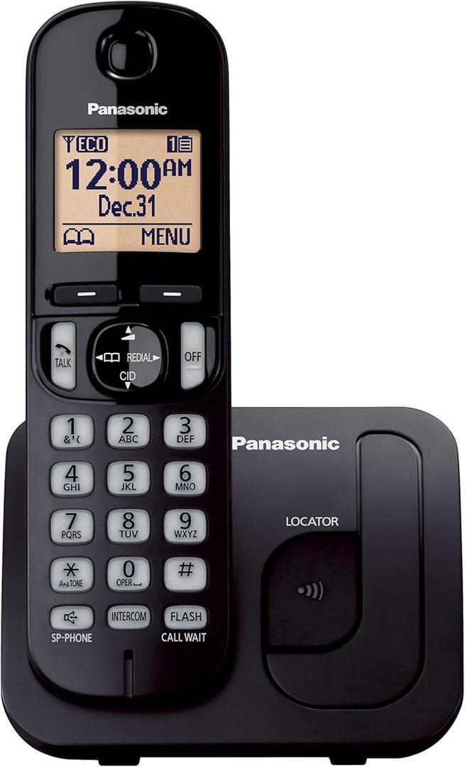 Panasonic Cordless Phone, 1.6" Backlit Display, Call Block, Speakerphone, 10 Hours Talk Time, 1 Handset  KXTGC200B (Black)