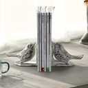 Jemeni Bird Book Ends for Shelves - Cute and Unique Bookends Decorative for Heavy Books - Heavy Duty Book Ends - White (one sided)
