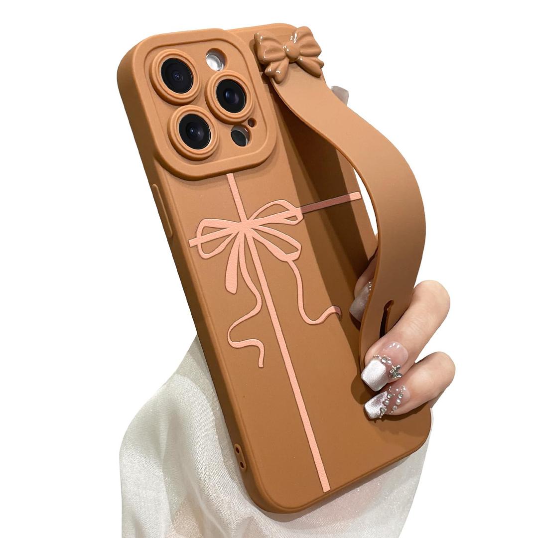 jueaes Cute Bow Case for iPhone 15 Pro with Finger Hand Wrist Strap