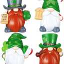 Wenqik 4 Pcs St Patricks Day Gnomes Decor Resin Lucky Leprechaun Shamrock Gnome Figurines Swedish Tomte Gnomes Irish Decor Tiered Tray Collectible Tabletop Decorations for Home Kitchen Office