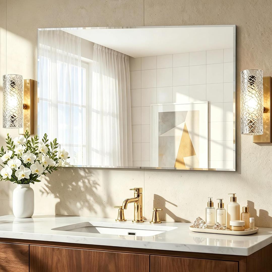KOCUUY Beveled Mirror, 24x40 Inch Frameless Bathroom Mirror for Over Sink, Upgraded Shatterproof Beveled Unframed Design Mirror for Bathroom, Bedroom, Hang Horizontal/Vertical