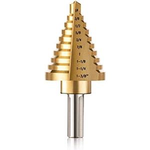 ZELCAN 10 Sizes Titanium Step Drill Bit, 1/4 to 1-3/8 Inches High Speed Steel Drill Cone Bits for Sheet Metal Hole Drilling Cutting, HSS Multi Size Hole Stepped Up Unibit for DIY Lovers Electrician