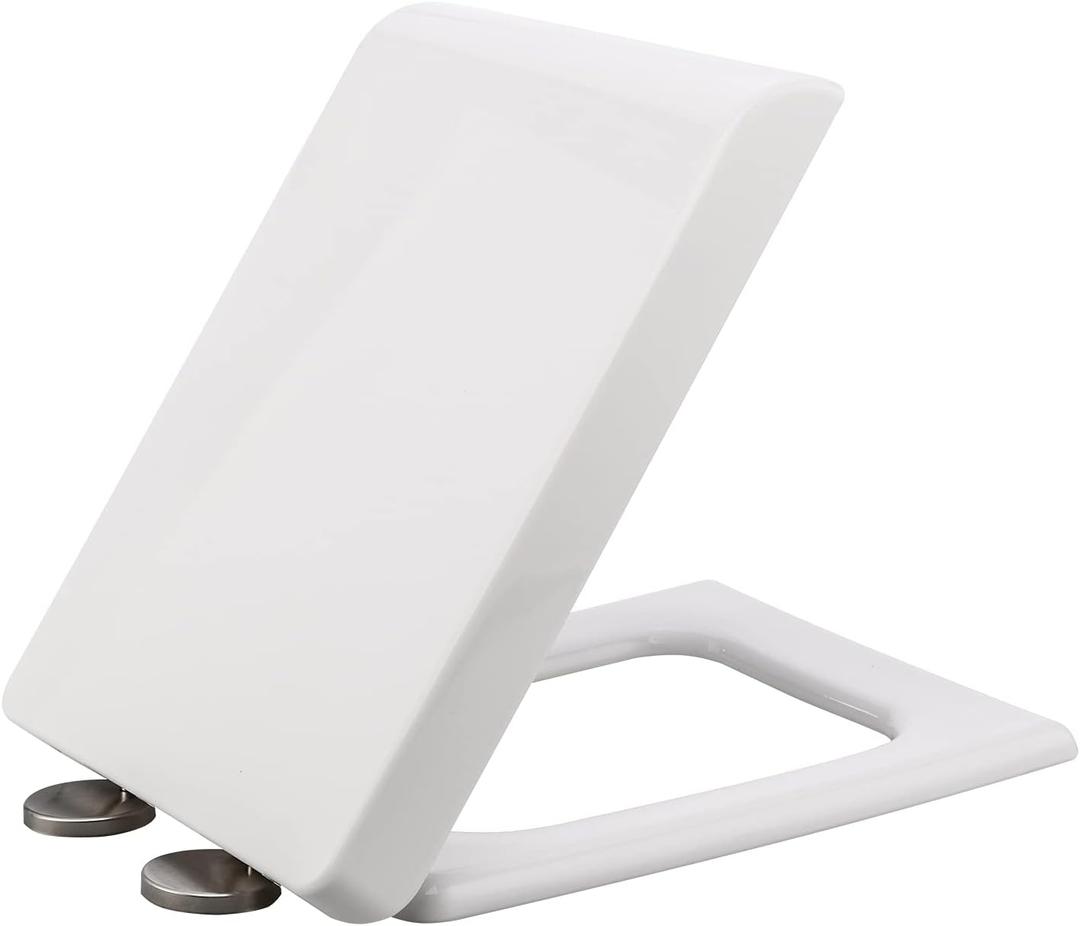 Toilet Seat, Square Toilet Seat, Thickened Household Universal Toilet Seat, PP Material Replacement Toilet Seat with Cover - 35.5cm Width, 41-48cm Length