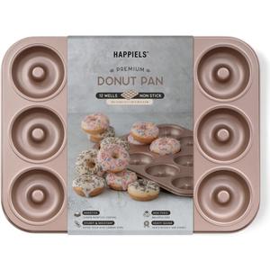 HAPPIELS 12 Well Donut Pan Nonstick, Non Toxic PFOA & BPA Free Donuts Mold for Baking, Doughnut Tin for Oven, Doughnuts Pans and Molds Non Stick Nontoxic, Baking Tray Pans & Trays without Teflon