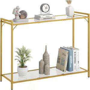 Livofloral 40.6" Console Table for Entryway, 2-Tier Hallway Table for Entryway, Tempered Glass Shelf, Sturdy Console Table with Storage, Narrow Console Table for Living Room, Modern Style, Gold