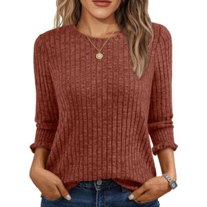 AUTOMET Womens 3/4 Sleeve Tops T Shirts Summer Sweater Round Neck Casual Top Ladies Tops Business Casual Blouses