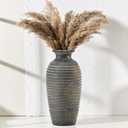 Ceramic Natural Rustic Vase, 14.4 Inch Large Vintage Flower | Threaded Decorative | Farmhouse Tall Vase for Home Decor, Living Room, Shelf Decor, Gift, Bronze