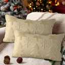 Lanpn 12x24 Christmas Tree Throw Pillow Covers Set of 2, Winter Snowflake Snow Flake Throw Pillow Cases Soft Plush 12 x 24 Winter Cushion Cover for Indoor Home Bedroom Couch Sofa Xmas Decor (Beige)