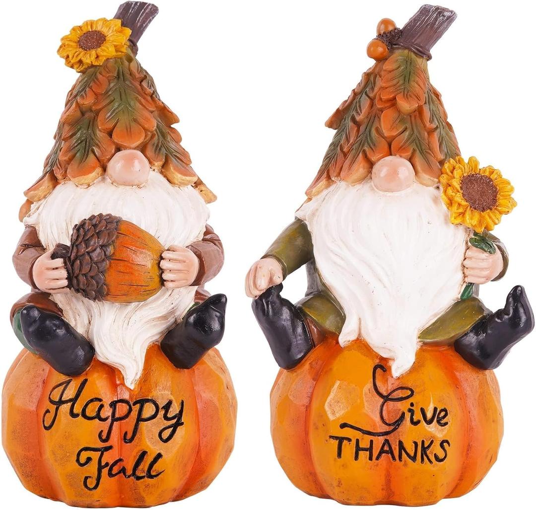 Topadorn Fall Gnomes Decor for Yard Outdoor Set of 2 with Pumpkin and Sunflower- for Thanksgiving and Halloween Home Garden Decorations