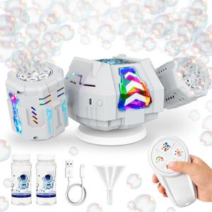 cossy Rechargeable Bubble Machine, 360 Automatic Rotation Bubble Machine for Kids, Bubble Maker with Remote Control, RGB Lights & 20000+ Bubbles Per Minute, Outdoor Toys Games for Kids/Adults (White)