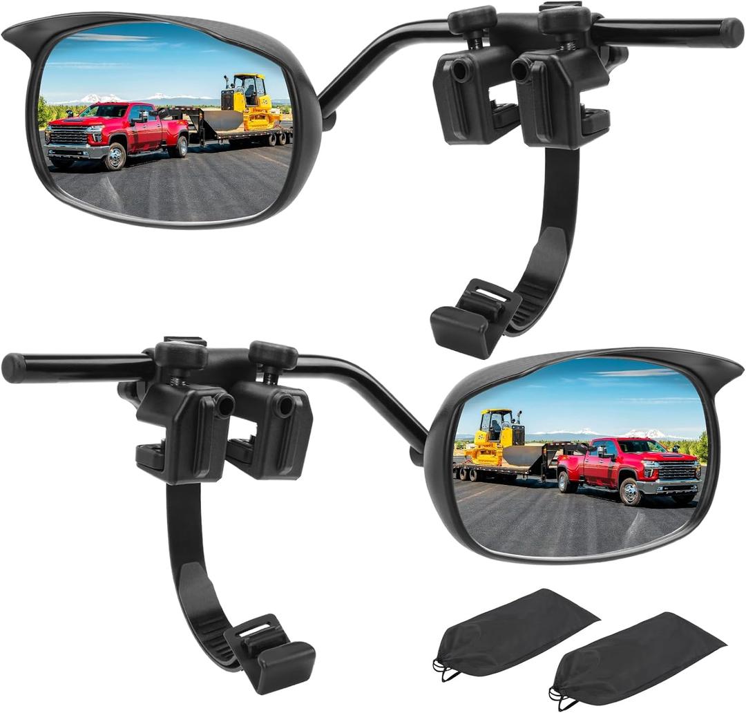 Universal Clip on Towing Mirrors Extensions for Towing Side Mirror Extenders for Towing with RainGuard, Adjustable Convex Towing Mirrors Pair for Trailer Truck Car RV