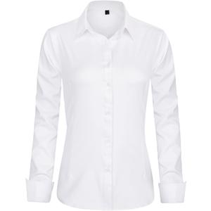 J.VER Womens Dress Shirts Long Sleeve Button Down Shirts Wrinkle-Free Solid Work Blouse (Size Small, White)
