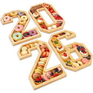 2026 Charcuterie Numbers Fillable, Wooden Number Charcuterie Board Box Serving Food Trays for New Years Graduation Party Supplies