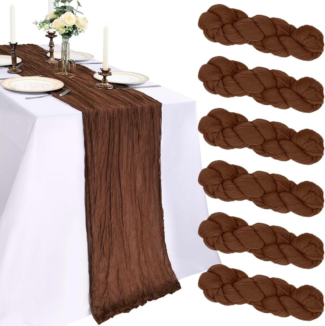 6 x 6 Pack 10FT Brown Cheesecloth Table Runner 120 Inch Long Gauze Rustic Boho Spring Cheese Cloth Table Runner Sheer Fabric Decorations for Holiday Party Wedding Banquet Bridal Baby Shower Dcor