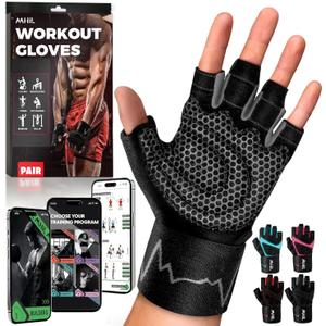 MhIL Workout Gloves for Men  Comfortable Gym Gloves for Men with Enhanced Grip for Safety and Hand Protection  Weight Lifting Protection with Wrist Wraps Support for Performance Boost and Style (Medium: 7.5  8 / 19.1  20.5 cm, Black and Grey)