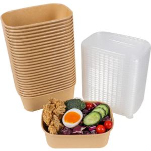 25 oz Disposable Kraft paper bowls with lids, Rectangle Food containers Soup Bowls Party Supplies Treat Bowls 50 Pack