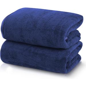 TENSTARS Silk Hemming Bath Towels for Bathroom Clearance - 27 x 55 inches - Light Thin Quick Drying - Soft Microfiber Absorbent Towel for Bath Fitness, Sports, Yoga, Travel, Gym - 2 Pack, Navy Blue