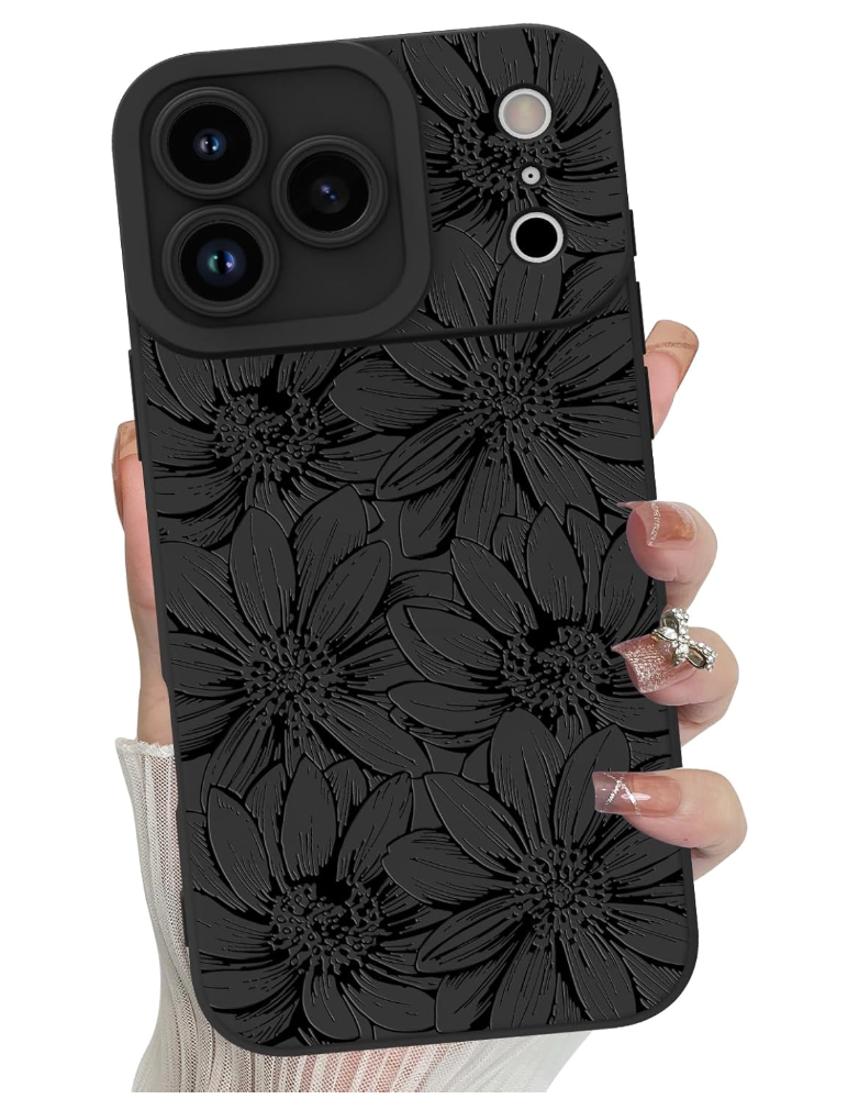 MZELQ for iPhone Air Case 2025 Case, Silicone Sunflower Floral Flower Cute Pattern, Camera Protection Soft Slim Shockproof for Girls Women -Black