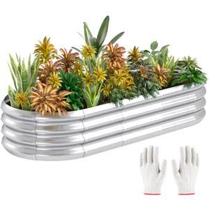BEWAVE Raised Garden Bed, 5x2x1ft Oval Galvanized Large Metal Outdoor Planter Box Kit, Bottomless Raised Beds for Growing Fruits, Vegetables, Flower, Herbs