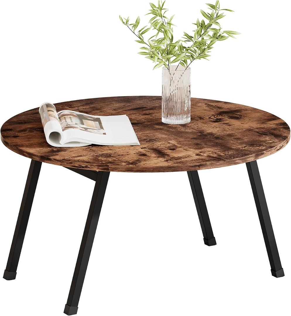 Folding Coffee Table Rustic Small Coffee Tables,Foldable Round Table for Small Spaces,Mid Century Wood Coffee Table for Living Room, Home, Office,Easy Assembly,Brown, 72 cm x 72 cm x 43 cm