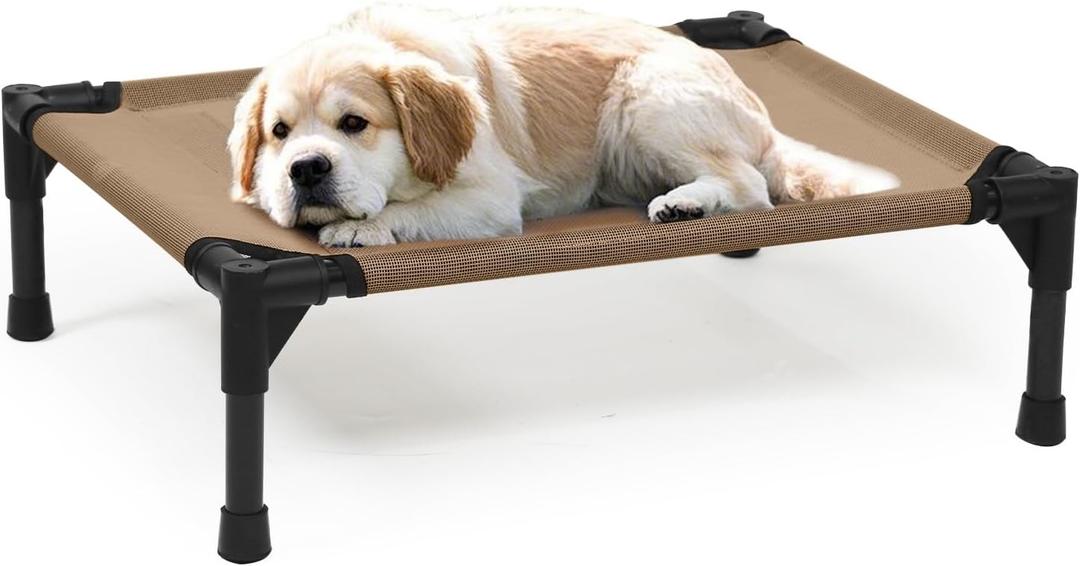 Elevated Dog Cots Beds for Small Dogs, Indoor & Outdoor Dog Bed Off The Ground, Cooling Pet Bed with Washable Mesh & Non Slip Feet, Dogs Place Cot (S, Brown) 