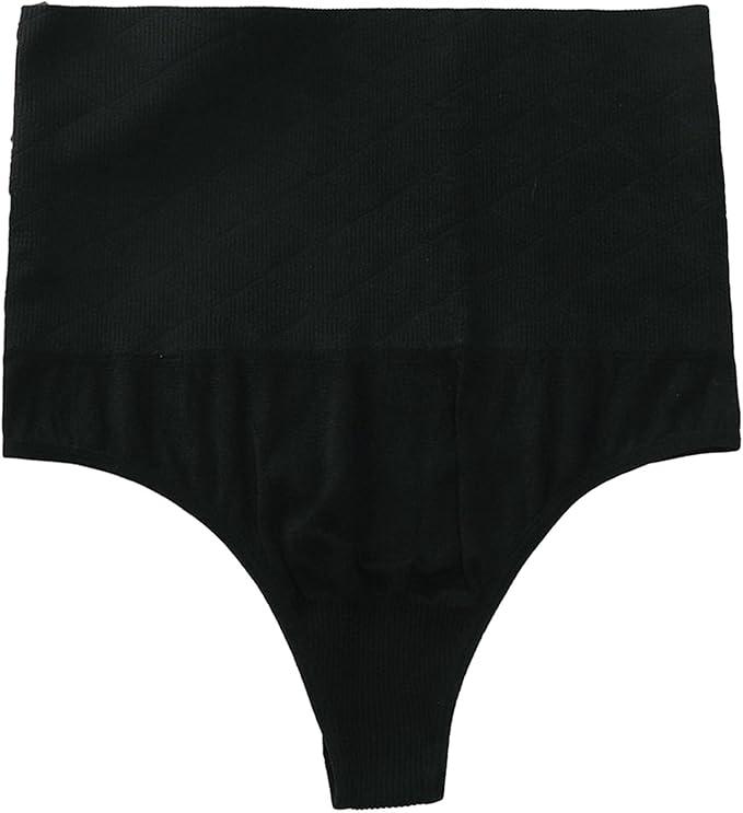 Soft Stretchy Briefs Women's Seamless Thong Ultra-thin High Waist Tummy Control Shapewear Solid Color Body Shaper, Size Medium, Black