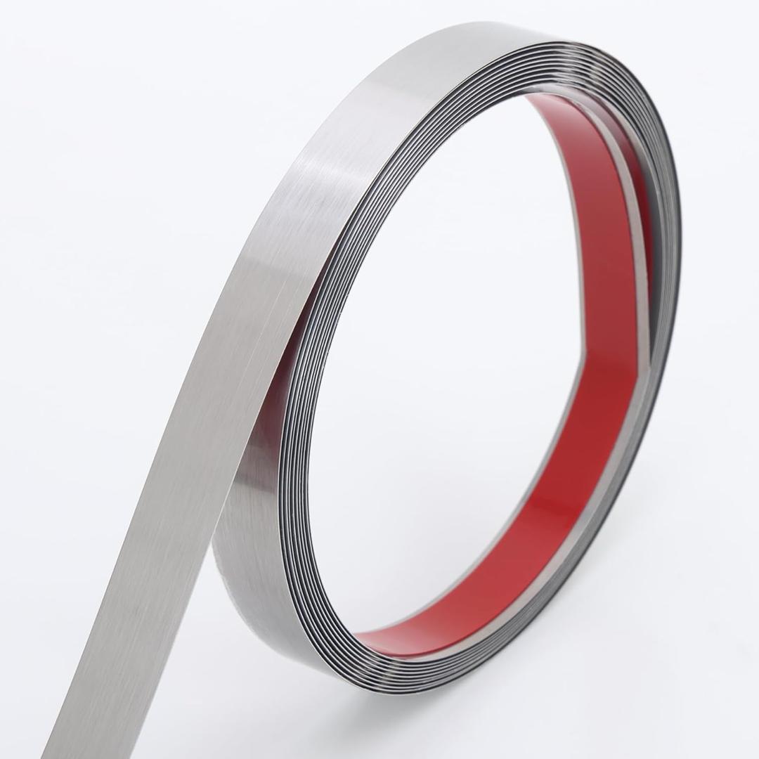 Peel and Stick Metal Molding Trim, Self-Adhesive Stainless Steel for Wall, Fireplace, Mirror Edging and Craft Decoration (Brushed Silver, 20ft x 2in)