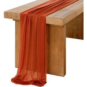 Ling's Moment 10Ft Burnt Orange Sheer Chiffon Table Runner Terracotta Tablecloth Rust Linens with Silver Sparkle for Wedding Rustic Boho Party Bridal Shower Decorations Birthday Party Fall Decor