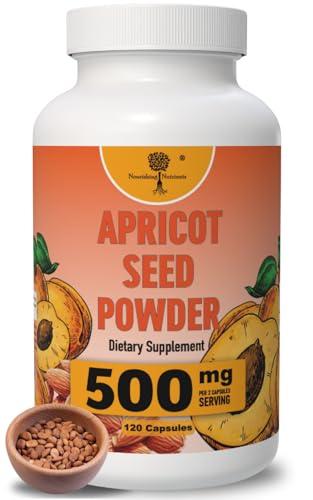 Organic Apricot Seeds Powder - ONLY Kernel supplement- Safe dosage 500mg - Antioxidant, Gut & Heart Health, Bone Density, Immune Support, Radiant and Smooth Skin, High Fiber - 500mg - 120 capsules Exp. 12/2028
