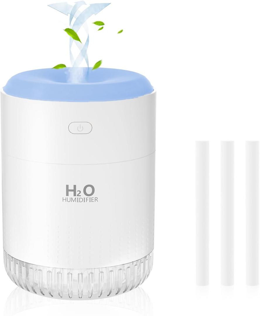 SZO Portable Mini Humidifier, 500ML USB Personal Cool Mist Humidifiers for Bedroom Office Travel Desk, Whisper Quiet 20dB with 2 Mist Modes & Auto Shut-Off, Small Desktop HumidifierWSQ02 white