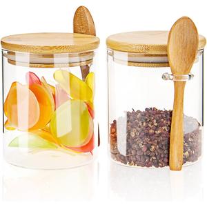 2 Pcs 18.5Oz,Glass Jar Containers with Bamboo Airtight Lid & Spoon,Stackable Glass Food Storage Canisters Set Kitchen Organization Jars for Candy Spice Sugar Coffee Nuts(2)