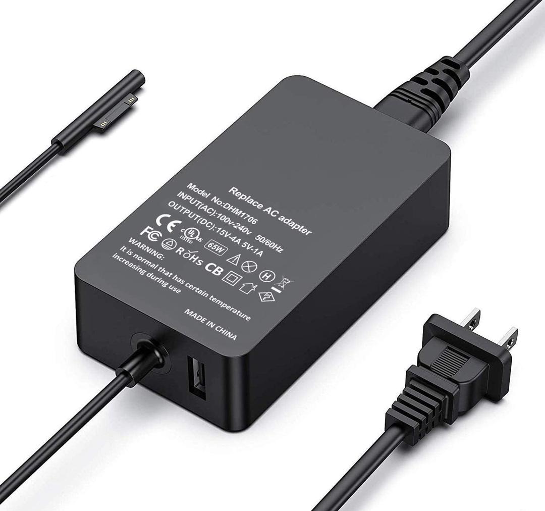 Surface Pro Charger 65W 15V 4A Surface Laptop Charger Replacement for Microsoft Surface Pro X/9/8/7/6/5/4/3 Surface Laptop1/2/3/4/5/Studio Surface Go1/2/3 Surface Book1/2/3 Power Supply Adapter