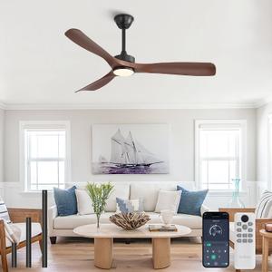 52 Inch Modern Ceiling Fan with Light and Remote & APP Control, ABS Ceiling Fan with 3 Blades and Downrods, Reversible Quiet DC Motor, Farmhouse Ceiling Fan for Bedroom Living Room Patio Porch