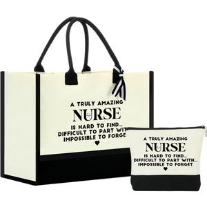 Canvas Tote Bag for Women Zipper Makeup Bag (Nurse)