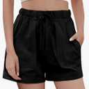 Buauty Womens Shorts, Flowy Shorts for Women Trendy, Linen Comfy Beach Elastic Waist Shorts for Casual Summer Dressy, Large
