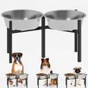 Elevated Dog Bowl Stand for 2 Bowls, Adjustable Width Metal Raised Dog Bowl Stand for Medium & Large Dogs,Fits for Bowls Width 9"-12.5" (Bowls Not Included)