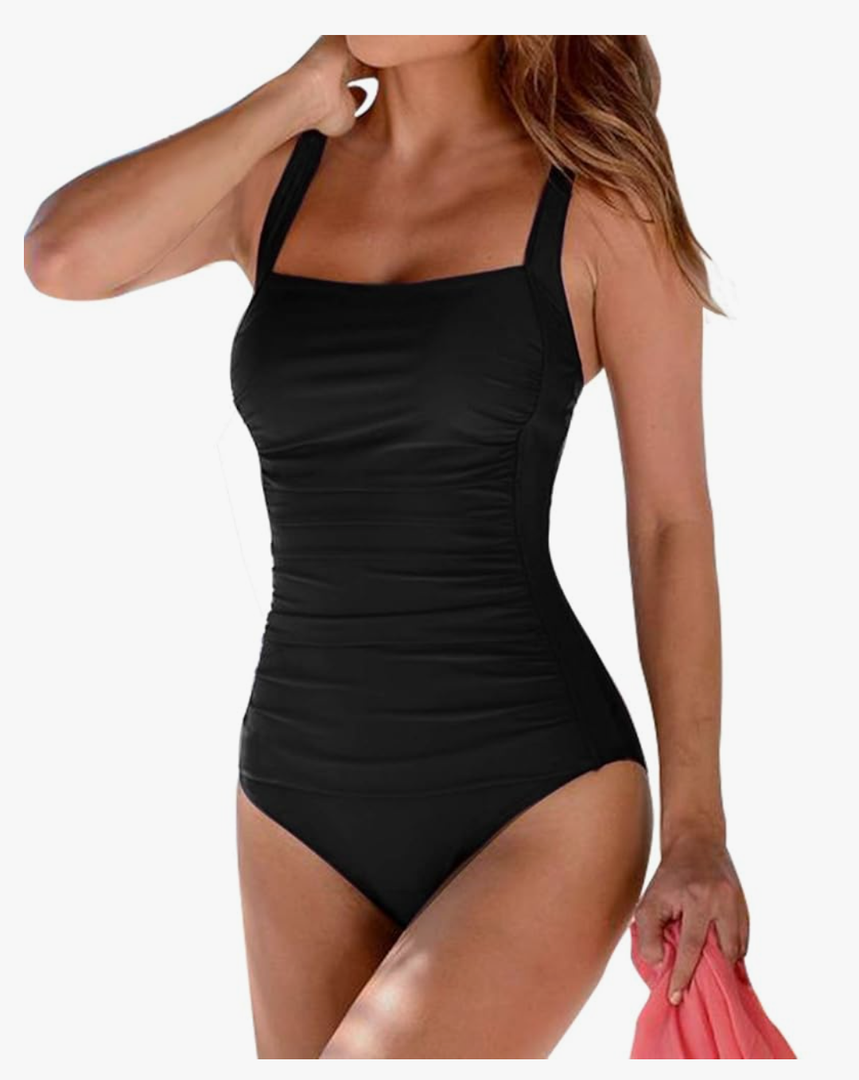 Upopby Women's Vintage Padded Push up One Piece Swimsuits Tummy Control Bathing Suits Plus Size Swimwear Size M