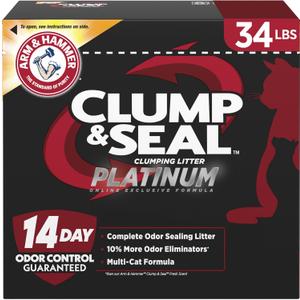 ARM & HAMMER Clump & Seal Platinum Cat Litter, Multi-Cat, 34 lbs