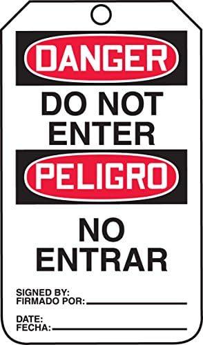 3 x Accuform TMS111CTM PF-Cardstock Bilingual Spanish Safety Tag, Legend "Danger DO NOT Enter", 5.75" Length x 3.25" Width x 0.010" Thickness, Red/Black on White (Pack of 5)