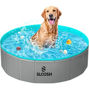 Sloosh Foldable Dog Kiddie Pool - Portable Hard Plastic Doggie Swimming Pool, Anti-Slip Collapsible Pets Bath Tub Suitable for Kids Indoor Outdoor Backyard Use (32" x 8", Grey) (Gray)