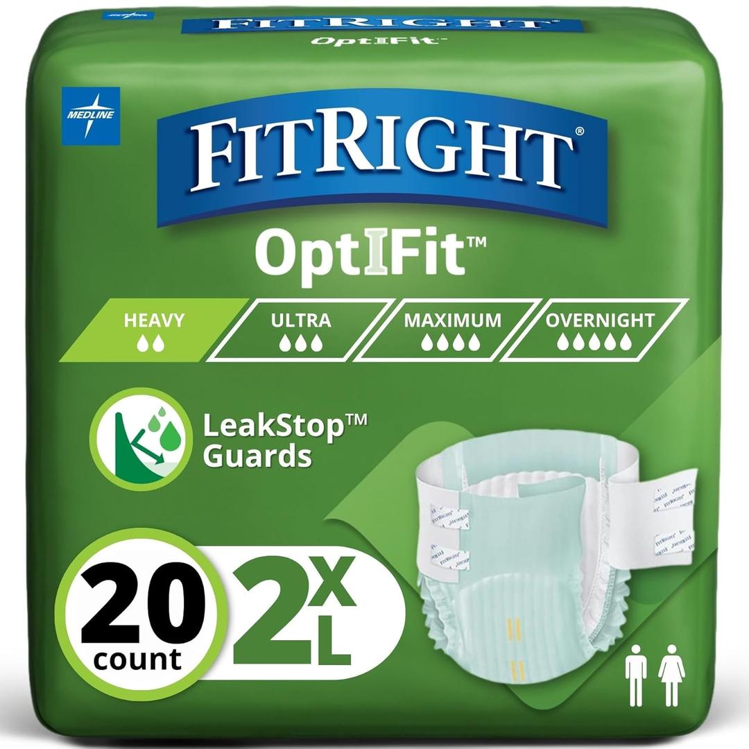 FitRight Extra+ Adult Diapers, Disposable Incontinence Briefs, Leak-Proof Diaper, Absorbent Briefs for Men and Women, Maximum Protection, 2XL, 60 70 in, 20 Briefs Per Bag
