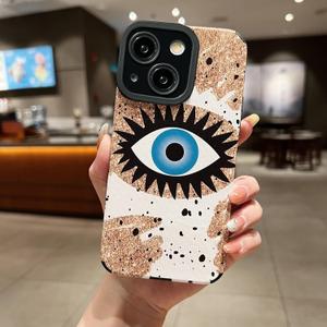 Cute Evil Eye Phone Case Compatible with iPhone 15 Plus Funny Design for Women Slim Fit Aesthetic Faux Leather Protective Cover for Apple iPhone 15 Plus-Blue Eye