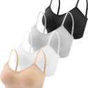 Omisy 4 Pieces V Neck Padded Bralette Cami Bra Wireless Tank Top Sports Bra with Adjustable Straps (Large, Black, White, Nude, Grey)