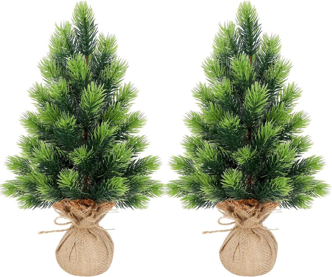 Lulu Home 2 Packs 16.5 Inch Artificial Mini Christmas Tree, Small Tabletop Desktop Xmas Tree with Burlap Base, Realistic Pine for Home Office Party Festival Decorations