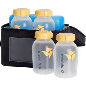 Medela Breast Milk Storage Cooler Bag with Contoured Ice Pack, 4 Bottles and Lids, Convenient Breastmilk Transport