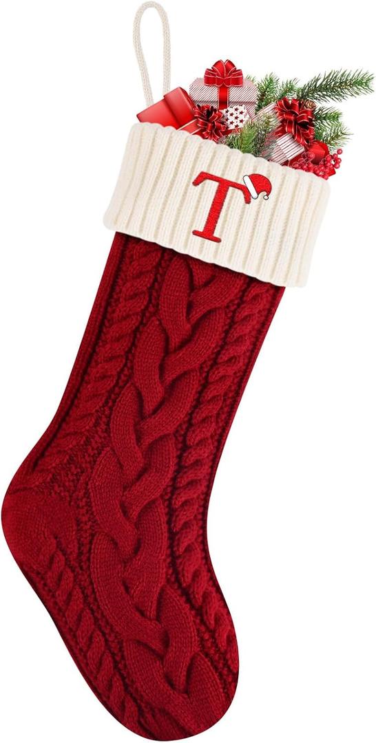 Doitory Christmas Stockings,Christmas Decoration Knitted Soft & Comfortable Stockings,Hanging Long Tube Letter Xmas Stocking for Fireplace (1P-Red)