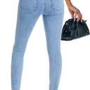 Allimy Women's High Rise Skinny Stretch Button Ripped Jeans High Waisted Destroyed Denim Pants (Blue)