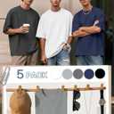Neer 5 Pack Men's Oversized T-Shirts Loose Fit Gym Short Sleeves Drop Shoulder Tops Fashion Streetwear Workout Baggy Tees, Large (Black, Navy Blue, Charcoal Gray, Light Gray, White)